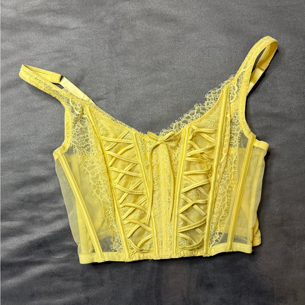 Victoria's Secret dream angels Yellow Lace closet bustier longline sheer M DD